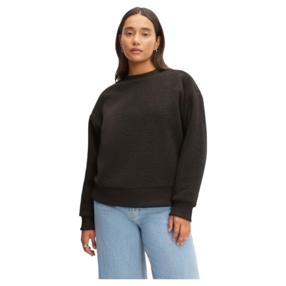 Everlane Womens The ReNew Fleece Oversized Crew Sweatshirt Black XS - Picture 1 of 6